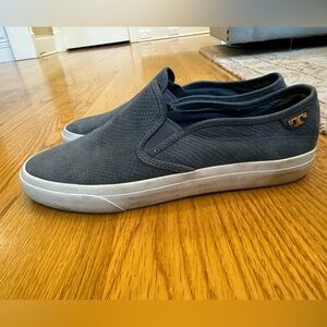 Tory Burch slip ons. Size 8.5. Snake patterned blue leather.